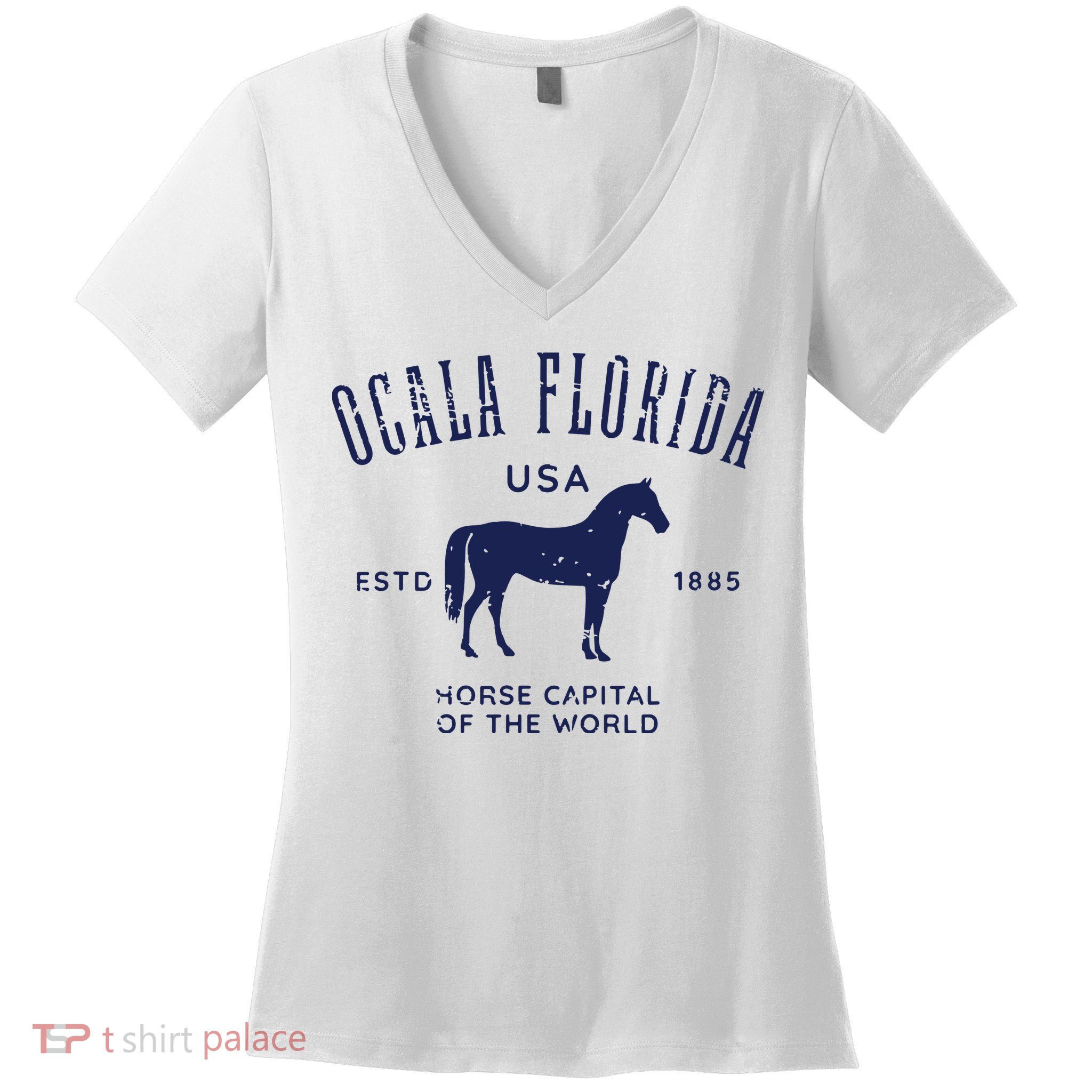 USA Horse Capital Distressed Equestrian Design Women's V-Neck T-Shirt