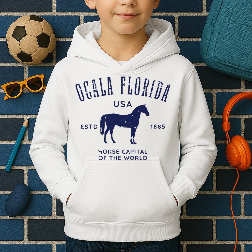 USA Horse Capital Distressed Equestrian Design Kids Hoodie