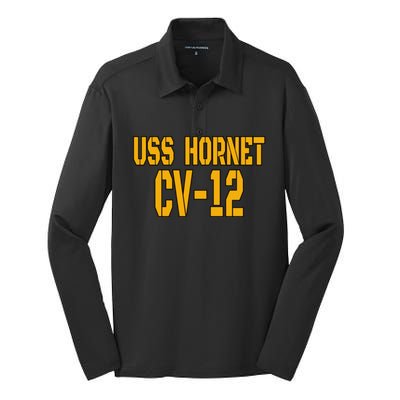 Uss Hornet Cvgift12 Aircraft Carrier Veterans Day Front And Back Funny Gift Silk Touch Performance Long Sleeve Polo