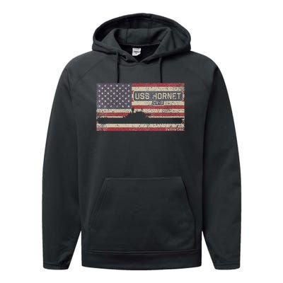 Uss Hornet Cv8 Ww2 Aircraft Carrier Usa American Flag Performance Fleece Hoodie