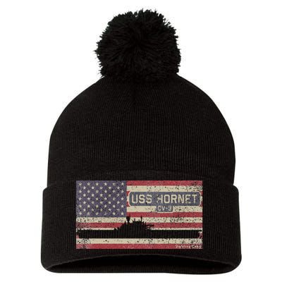 Uss Hornet Cv8 Ww2 Aircraft Carrier Usa American Flag Pom Pom 12in Knit Beanie