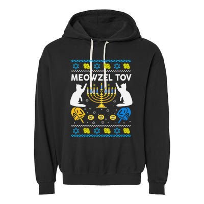 Ugly Hanukkah Cat Sweater Meowzel Tov Funny Garment-Dyed Fleece Hoodie