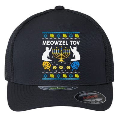 Ugly Hanukkah Cat Sweater Meowzel Tov Funny Flexfit Unipanel Trucker Cap