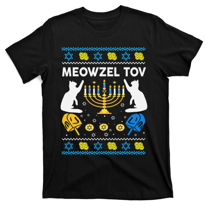 Ugly Hanukkah Cat Sweater Meowzel Tov Funny T-Shirt