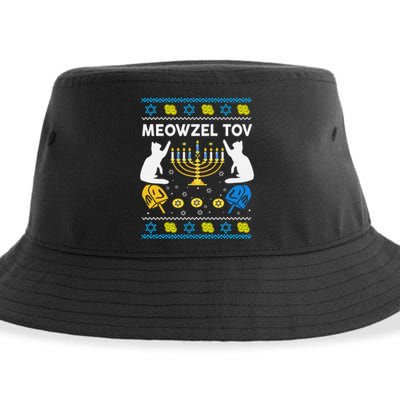 Ugly Hanukkah Cat Sweater Meowzel Tov Funny Sustainable Bucket Hat