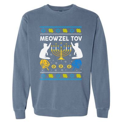 Ugly Hanukkah Cat Sweater Meowzel Tov Funny Garment-Dyed Sweatshirt