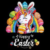Unicorn Happy Easter Day bunny Rainbow egg  Button