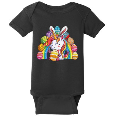 Unicorn Happy Easter Day Bunny Rainbow Egg Baby Bodysuit