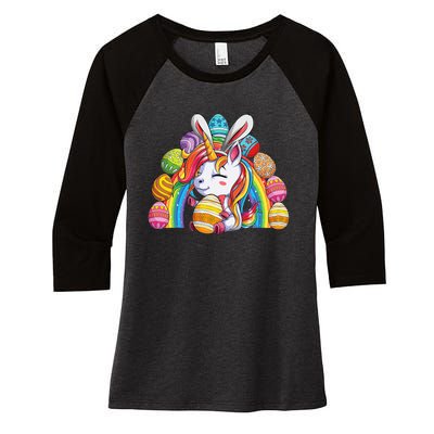 Unicorn Happy Easter Day Bunny Rainbow Egg Women's Tri-Blend 3/4-Sleeve Raglan Shirt