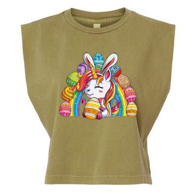 Unicorn Happy Easter Day Bunny Rainbow Egg Garment-Dyed Women's Muscle Tee