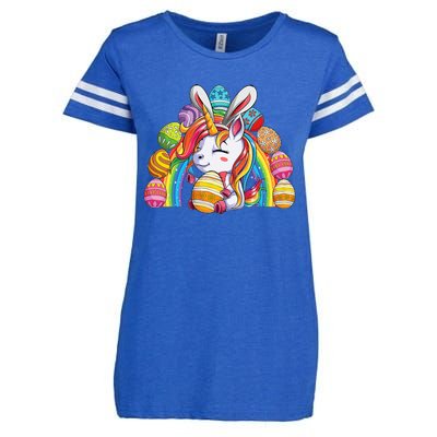 Unicorn Happy Easter Day Bunny Rainbow Egg Enza Ladies Jersey Football T-Shirt