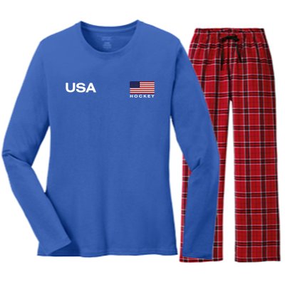 Usa Hockey Flag Gift Women's Long Sleeve Flannel Pajama Set 