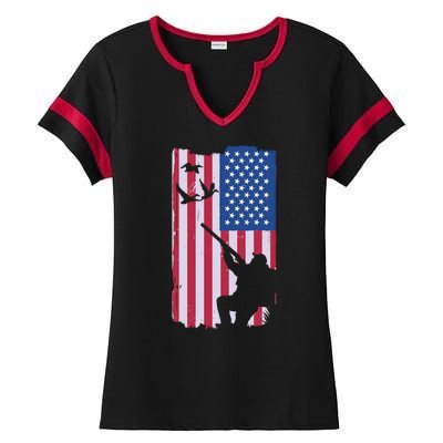 USA Hunting Flag Ladies Halftime Notch Neck Tee