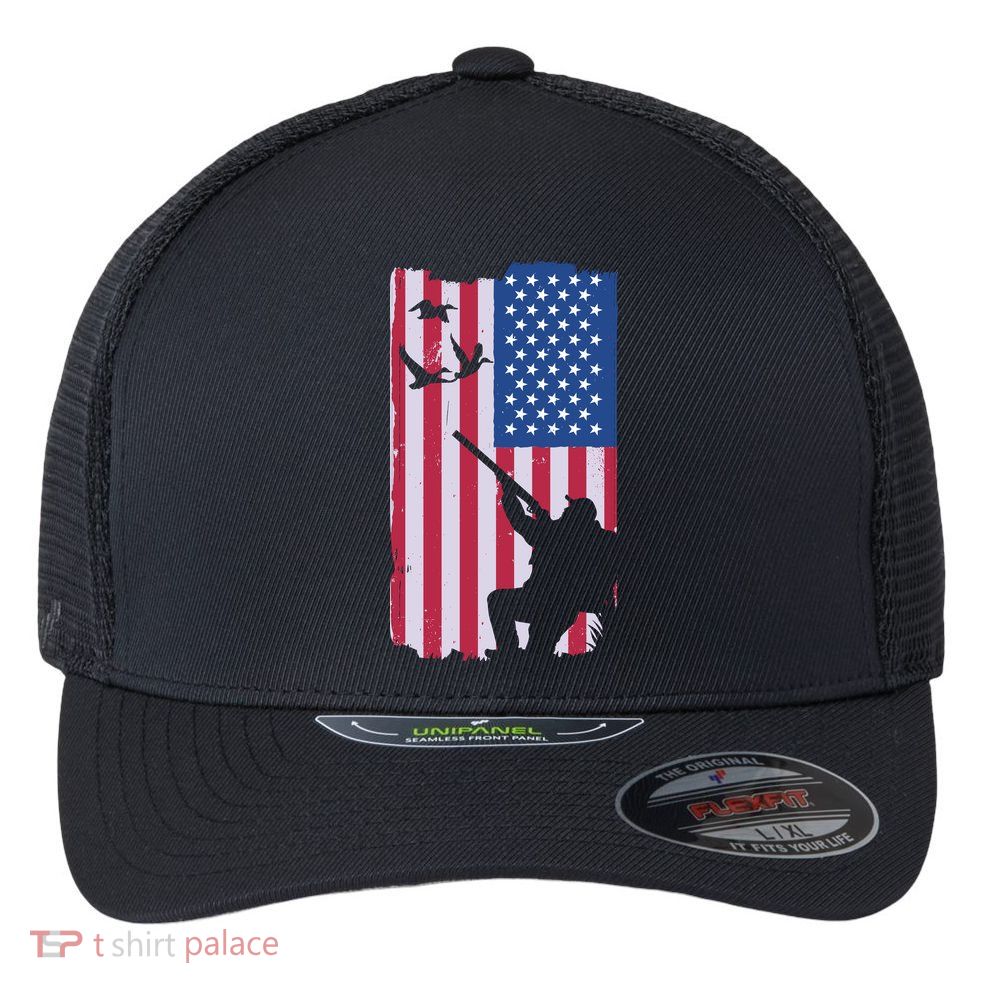 USA Hunting Flag Flexfit Unipanel Trucker Cap