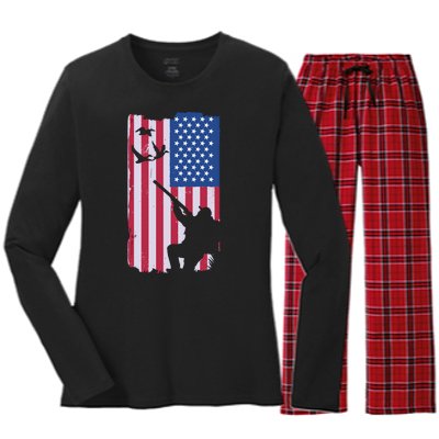 USA Hunting Flag Women's Long Sleeve Flannel Pajama Set 