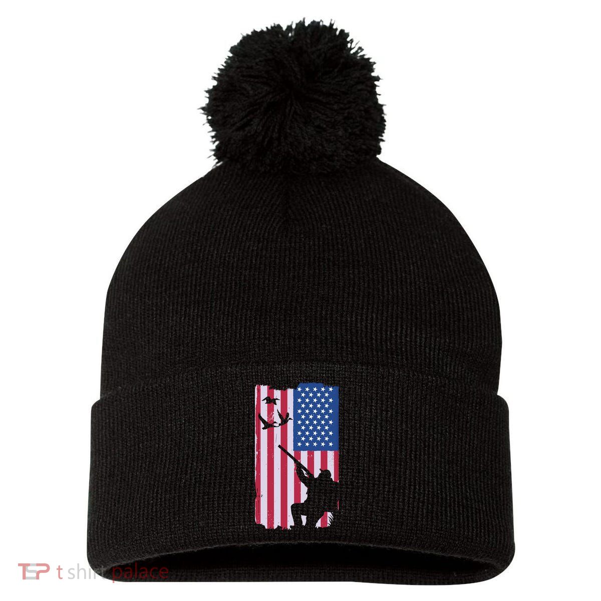 USA Hunting Flag Pom Pom 12in Knit Beanie