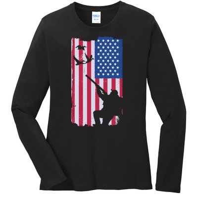 USA Hunting Flag Ladies Long Sleeve Shirt