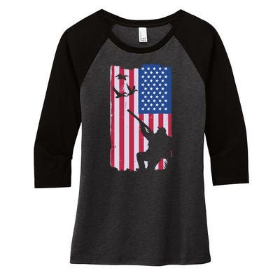 USA Hunting Flag Women's Tri-Blend 3/4-Sleeve Raglan Shirt