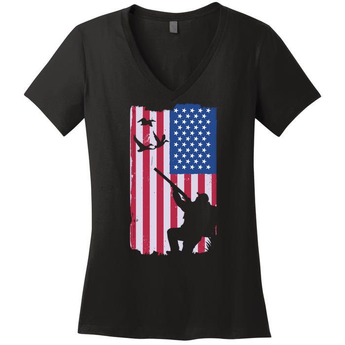 USA Hunting Flag Women's V-Neck T-Shirt