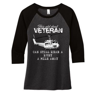 Uh1 Huey Helicopter Army Aviationveteran Women's Tri-Blend 3/4-Sleeve Raglan Shirt