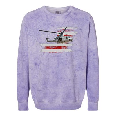 UH1 Huey Helicopter USA American Flag Helicopter Pilot Gifts Colorblast Crewneck Sweatshirt