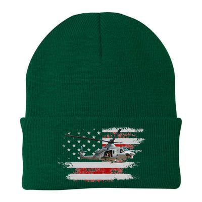 UH1 Huey Helicopter USA American Flag Helicopter Pilot Gifts Knit Cap Winter Beanie