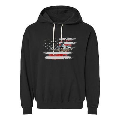 UH1 Huey Helicopter USA American Flag Helicopter Pilot Gifts Garment-Dyed Fleece Hoodie