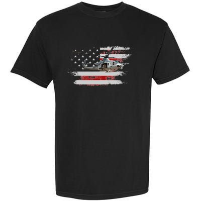 UH1 Huey Helicopter USA American Flag Helicopter Pilot Gifts Garment-Dyed Heavyweight T-Shirt