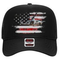 UH1 Huey Helicopter USA American Flag Helicopter Pilot Gifts High Crown Mesh Back Trucker Hat