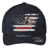 UH1 Huey Helicopter USA American Flag Helicopter Pilot Gifts Flexfit Unipanel Trucker Cap