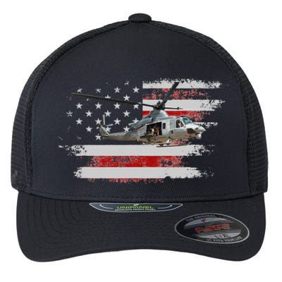 UH1 Huey Helicopter USA American Flag Helicopter Pilot Gifts Flexfit Unipanel Trucker Cap