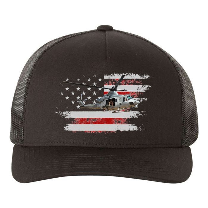 UH1 Huey Helicopter USA American Flag Helicopter Pilot Gifts Yupoong Adult 5-Panel Trucker Hat