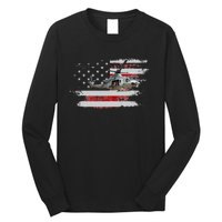 UH1 Huey Helicopter USA American Flag Helicopter Pilot Gifts Long Sleeve Shirt