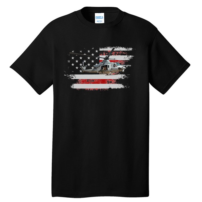 UH1 Huey Helicopter USA American Flag Helicopter Pilot Gifts Tall T-Shirt