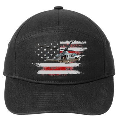 UH1 Huey Helicopter USA American Flag Helicopter Pilot Gifts 7-Panel Snapback Hat