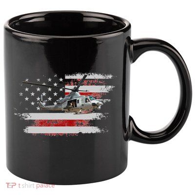 UH1 Huey Helicopter USA American Flag Helicopter Pilot Gifts 11oz C Handle Ceramic Mug