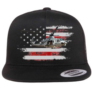 UH1 Huey Helicopter USA American Flag Helicopter Pilot Gifts Flat Bill Trucker Hat