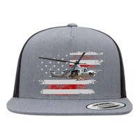 UH1 Huey Helicopter USA American Flag Helicopter Pilot Gifts Flat Bill Trucker Hat