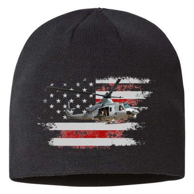 UH1 Huey Helicopter USA American Flag Helicopter Pilot Gifts Sustainable Beanie