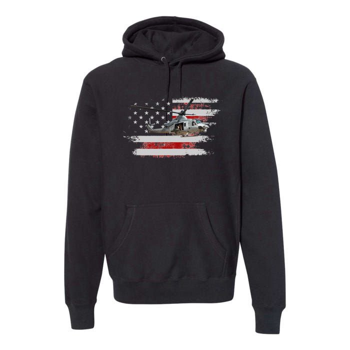 UH1 Huey Helicopter USA American Flag Helicopter Pilot Gifts Premium Hoodie