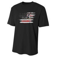 UH1 Huey Helicopter USA American Flag Helicopter Pilot Gifts Performance Sprint T-Shirt