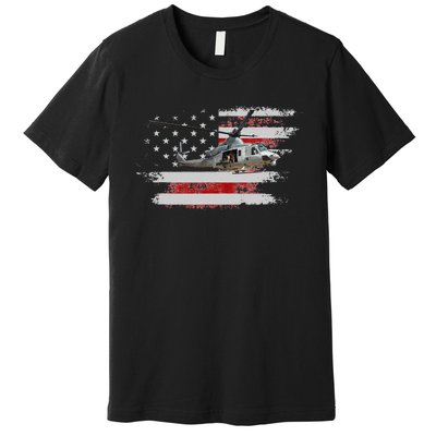 UH1 Huey Helicopter USA American Flag Helicopter Pilot Gifts Premium T-Shirt