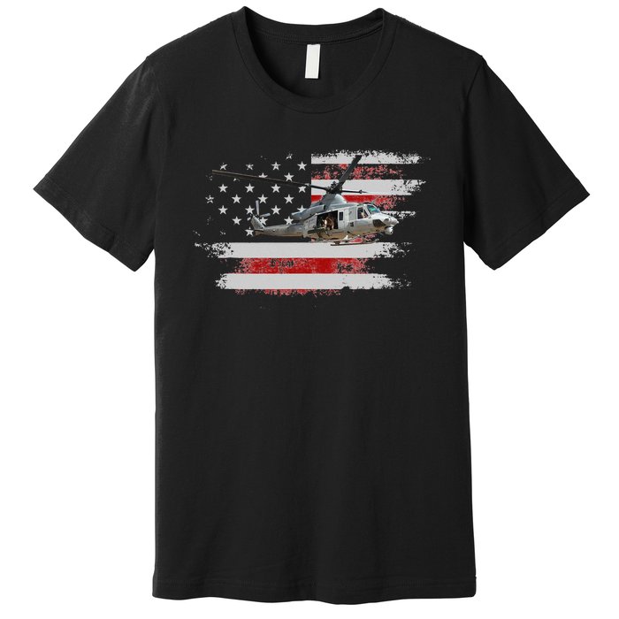 UH1 Huey Helicopter USA American Flag Helicopter Pilot Gifts Premium T-Shirt