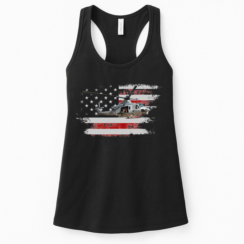 UH1 Huey Helicopter USA American Flag Helicopter Pilot Gifts Womens Tank Top