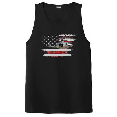 UH1 Huey Helicopter USA American Flag Helicopter Pilot Gifts PosiCharge Competitor Tank