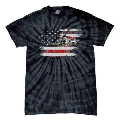 UH1 Huey Helicopter USA American Flag Helicopter Pilot Gifts Tie-Dye T-Shirt