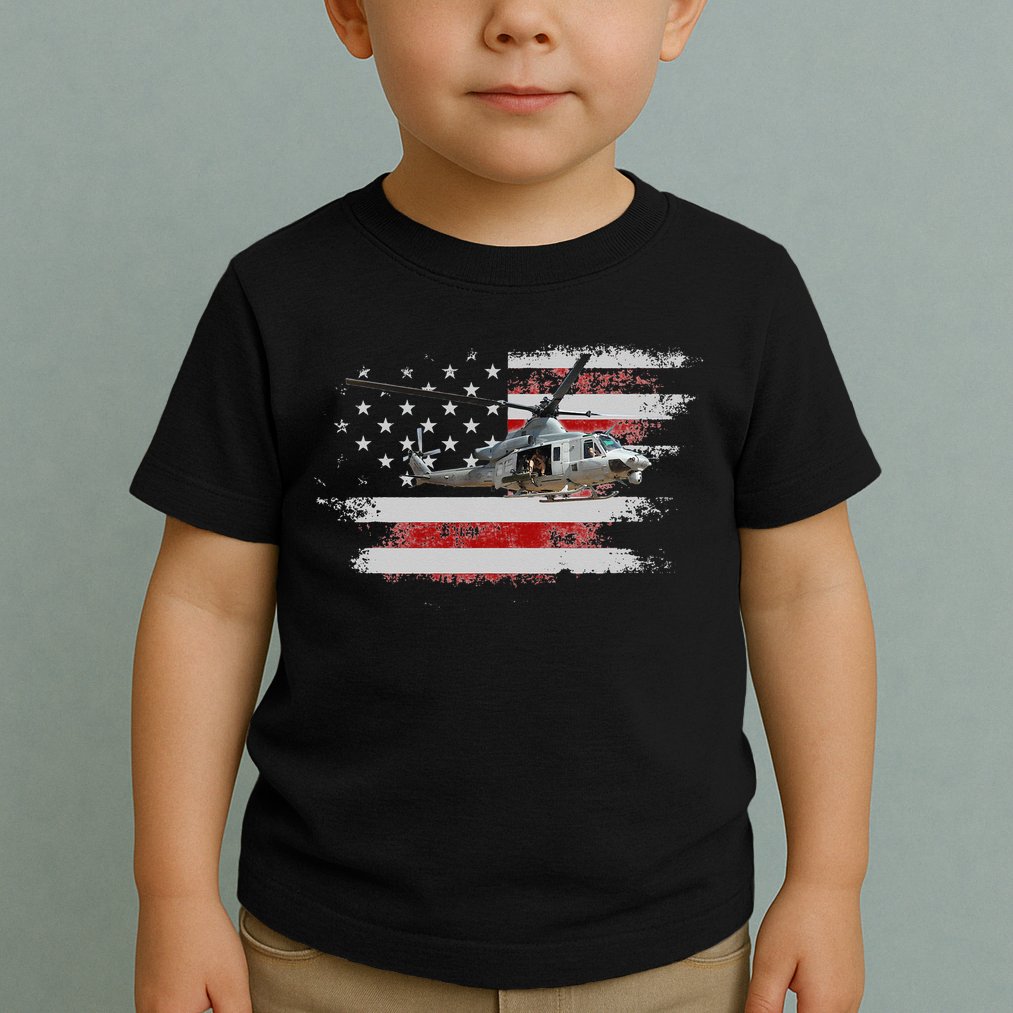 UH1 Huey Helicopter USA American Flag Helicopter Pilot Gifts Toddler T-Shirt