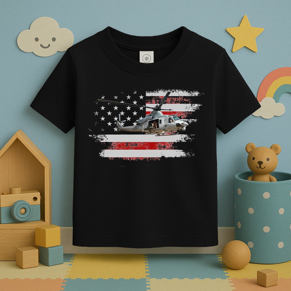 UH1 Huey Helicopter USA American Flag Helicopter Pilot Gifts Toddler T-Shirt