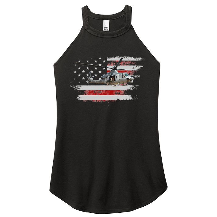 UH1 Huey Helicopter USA American Flag Helicopter Pilot Gifts Women's Perfect Tri Rocker Tank