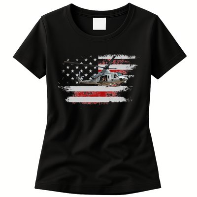 UH1 Huey Helicopter USA American Flag Helicopter Pilot Gifts Womens T-Shirt